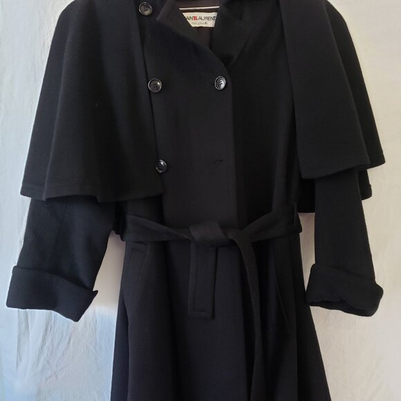 Yves Saint Laurent YSL Rive Gauche 70s Black Cape Hood Scarf Wool Trench Coat 38 - Picture 4 of 16